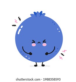 Schrei traurige lustige Heidelbeere. Vektorgrafik mit flacher Linie kawaii Bildzeichen Symbol für die Darstellung von Zeichen. Einzeln auf weißem Hintergrund. Blueberry Bery Cartoon Babymascot-Charakterkonzept