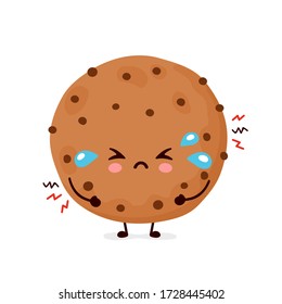 Cute sad funny chocolate cookie. Vector cartoon character illustration icon design.Isolated on white background