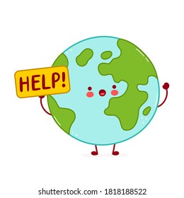 Cute sad funny Earth planet character. Vector cartoon character illustration icon design. Isolated on white background