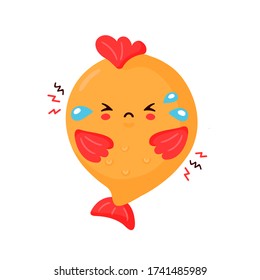 Cute sad funny fish. Vector cartoon character illustration icon design.Isolated on white background