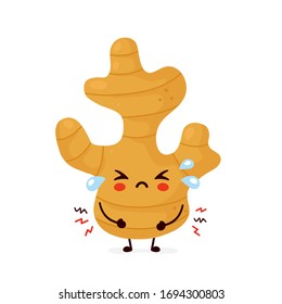 Cute sad funny ginger root. Vector cartoon character illustration icon design.Isolated on white background