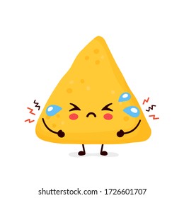 Cute sad funny nachos. Vector cartoon character illustration icon design.Isolated on white background