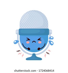 Cute sad funny studio podcast microphone. Vector cartoon character illustration icon design.Isolated on white background