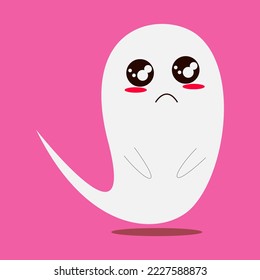Cute sad ghost in flat design. Vector illustration. EPS 10.