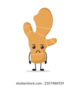 Cute sad ginger character. Funny unhappy food cartoon emoticon in flat style. herb vector illustration