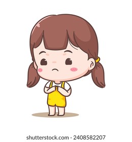 Cute sad girl cartoon character. People expression concept design. adorable chibi vector style. Isolated white background