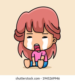 Cute sad girl cartoon illustration