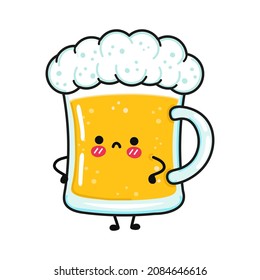 Cute sad glass of beer character. Vector hand drawn cartoon kawaii character illustration icon. Isolated on white background. Glass of beer character concept