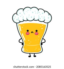 Cute sad glass of beer character. Vector hand drawn cartoon kawaii character illustration icon. Isolated on white background. Glass of beer character concept