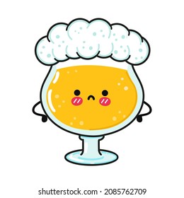 Cute sad glass of beer character. Vector hand drawn cartoon kawaii character illustration icon. Isolated on white background. Glass of beer character concept