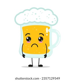 Cute sad glass of beer character. Funny unhappy drink cartoon emoticon in flat style. beer vector illustration