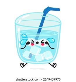 Cute sad glass of water character. Vector hand drawn cartoon kawaii character illustration icon.Isolated on white background. Sad glass of water character emoji,child,face,adorable,kids,corn,food,eat