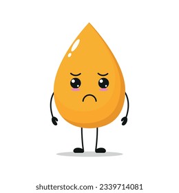 Schönen, goldener Tropfcharakter. Hübsches unglückliches Urin-Cartoon-Emoticon im flachen Stil. Emoji-Vektorgrafik im Urin