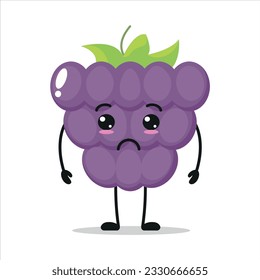 Cute sad grape character. Funny unhappy grape cartoon emoticon in flat style. Fruit emoji vector illustration