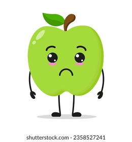 Cute sad green apple character. Funny unhappy fruit cartoon emoticon in flat style. apple emoji vector illustration