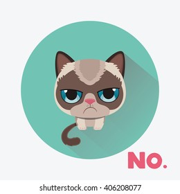 Cute sad grumpy cat in material design style. Vector Illustration.