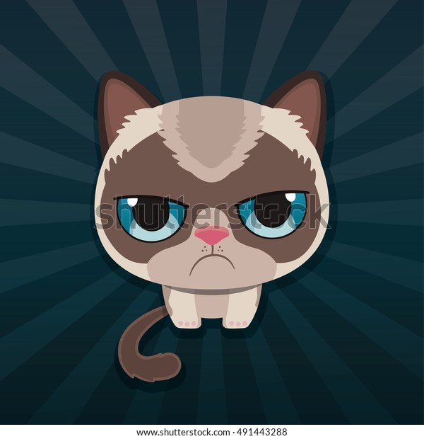 Cute Sad Grumpy Cat Vector Illustration Stock Vector Royalty Free