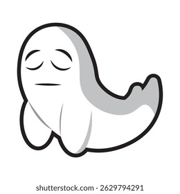 Cute sad halloween ghost character Vector illustration