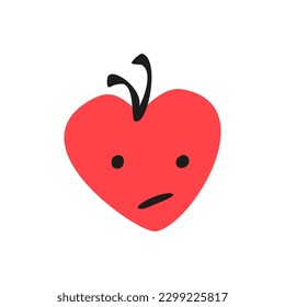 Cute sad heart vector illustration. Sad heart face character emoji flat icon. Doodle