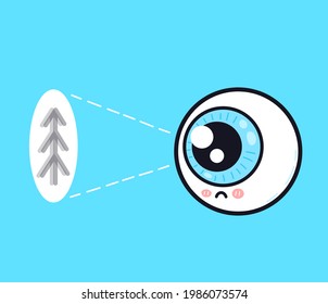 Cute Sad Human Eyeball Organ Look On Tree Character. Vector Doodle Cartoon Illustration Icon Design. Eye Care, Bad Vision Problem Character Concept
