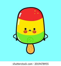 Cute sad Ice cream character. Vector hand drawn cartoon kawaii character illustration icon. Isolated on yellow background. Ice cream character concept