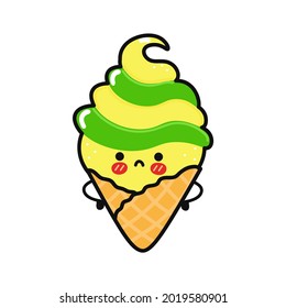 Cute sad Ice cream character. Vector hand drawn cartoon kawaii character illustration icon. Isolated on yellow background. Ice cream concept