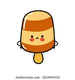 Cute sad Ice cream character. Vector hand drawn cartoon kawaii character illustration icon. Isolated on yellow background. Ice cream concept