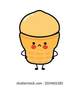 Cute sad Ice cream character. Vector hand drawn cartoon kawaii character illustration icon. Isolated on yellow background. Ice cream concept