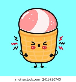 Cute sad Ice cream character. Vector hand drawn cartoon kawaii character illustration icon. Isolated blue background. Angry cute Ice cream character