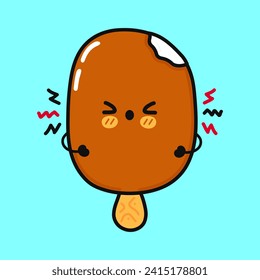 Cute sad Ice cream sundae character. Vector hand drawn cartoon kawaii character illustration icon. Isolated blue background. Angry cute Ice cream sundae character