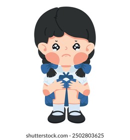 cute sad kid girl sitting alone