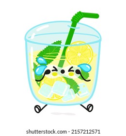 Cute sad lemonade character. Vector hand drawn cartoon kawaii character illustration icon. Isolated on white background. Sad cute lemonade character concept