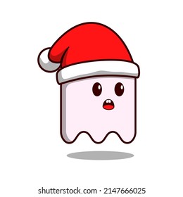 cute sad little ghost vector illustration design using santa hat
