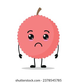 Cute sad lychee character. Funny unhappy fruit cartoon emoticon in flat style. closet vector illustration