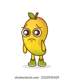 Cute sad mango fruit character, mango character with sad emotion, face, depressive eyes