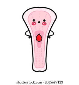 Cute sad menstrual pad character. Vector hand drawn cartoon kawaii character illustration icon. Isolated on white background. Menstrual pad character concept