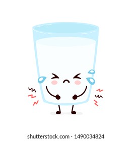 Cute sad milk glass. Vector flat cartoon character illustration.Isolated on white background.Milk glass character concept