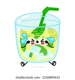 Cute sad mojito character. Vector hand drawn cartoon kawaii character illustration icon. Isolated on white background. Sad cute mojito character concept