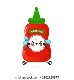 Cute sad nachos character. Vector hand drawn cartoon kawaii character illustration icon. Isolated on blue background. Sad cute nachos character concept
