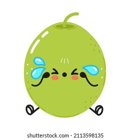 Personaje de aceitunas tristes y tristes.Dibujo a mano vectorial kawaii icono de ilustración.Aislado en el fondo blanco.Emoji del carácter olivo triste, niño, rostro, adorable, niños, comida saludable, concepto vegetariano