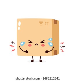 Cute sad parcel,delivery box. Vector flat cartoon character illustration.Isolated on white background.Delivery box character concept