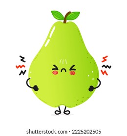 Cute sad pear character. Vector hand drawn cartoon kawaii character illustration icon. Isolated on white background. Sad pear character concept