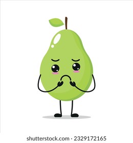 Cute sad pears character. Funny unhappy pears cartoon emoticon in flat style. Fruit emoji vector illustration