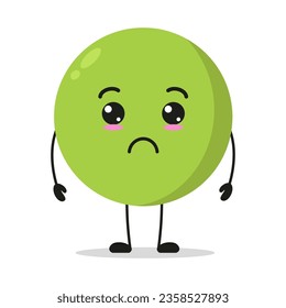 Cute sad peas character. Funny unhappy vegetable cartoon emoticon in flat style. bean emoji vector illustration