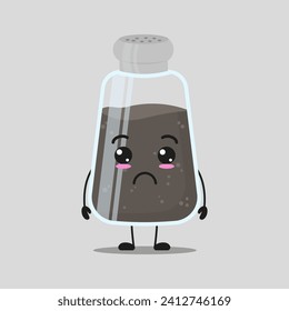 Cute sad pepper character. Funny unhappy ingredient cartoon emoticon in flat style. closet vector illustration