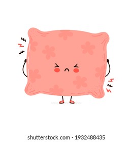 Cute sad Pillow character. Vector hand drawn cartoon kawaii character illustration icon. Isolated on white background. Pillow character concept