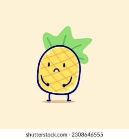 Ilustración vectorial del logo de un personaje de piña triste lindo