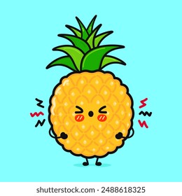 Cute sad Pineapple character. Vector hand drawn cartoon kawaii character illustration icon. Isolated blue background. Angry cute Pineapple character