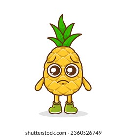 Cute sad pineapple fruit character, pineapple character with sad emotion, face, depressive eyes
