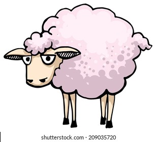 Cute, sad pink sheep, vector illustration